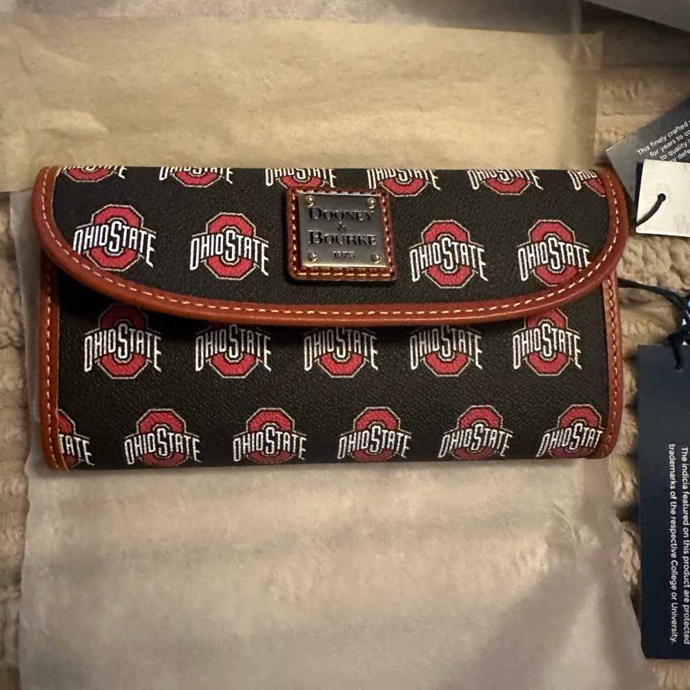 Dooney & Bourke Brown Wallet with Red Ohio State Logos nwt